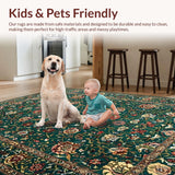 Ultra Soft Area Rug, Non Slip, Stain Resistant, Washable Area Rugs for Living Room, Bedroom, Vintage Floral Medallion Arrangement(Green)