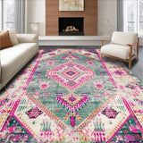 Ultra Soft Area Rug, Non Slip, Stain Resistant, Washable Area Rugs for Living Room, Bedroom, Rustic Vintage Floral Ethnic Appeal(Green)