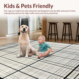 Ultra Soft Area Rug, Non Slip, Stain Resistant, Washable Area Rugs for Living Room, Bedroom, Contemporary Black and White Grid Stripe Rug with Minimalist Layered Motif(Beige)