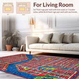 Ultra Soft Area Rug, Non Slip, Stain Resistant, Washable Area Rugs for Living Room, Bedroom, Vibrant Cityscape Playful Aesthetic(Red)