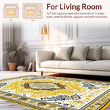 Ultra Soft Area Rug, Non Slip, Stain Resistant, Washable Area Rugs for Living Room, Bedroom, Stylish Earth Toned Lattice Elements(Gold)