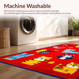 Ultra Soft Area Rug, Non Slip, Stain Resistant, Washable Area Rugs for Living Room, Bedroom, Vibrant Animal Alphabet Illustration(Red)