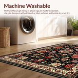 Ultra Soft Area Rug, Non Slip, Stain Resistant, Washable Area Rugs for Living Room, Bedroom, Chic Low-Pile Floral Arrangement(Black)