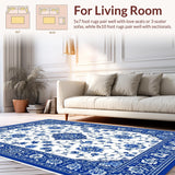 Ultra Soft Area Rug, Non Slip, Stain Resistant, Washable Area Rugs for Living Room, Bedroom, Elegant Blue Porcelain Floral Motif(Blue)