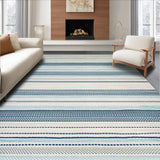 Ultra Soft Area Rug, Non Slip, Stain Resistant, Washable Area Rugs for Living Room, Bedroom, Farmhouse Braid Blue Beige Stripe Motif Rustic Woven(Blue)