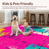 Ultra Soft Area Rug, Non Slip, Stain Resistant, Washable Area Rugs for Living Room, Bedroom, Eclectic Geometric Color Pop(Pink)