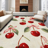 Ultra Soft Area Rug, Non Slip, Stain Resistant, Washable Area Rugs for Living Room, Bedroom, Charming Cherry Blossom Bow Rug with Playful Fruit Motifs and Coquette Flair(Red)