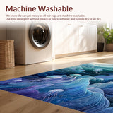 Ultra Soft Area Rug, Non Slip, Stain Resistant, Washable Area Rugs for Living Room, Bedroom, Nautical Fantasy Rug Showcasing Jellyfish and Ocean Foam in Artistic Waves(Blue)
