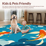 Ultra Soft Area Rug, Non Slip, Stain Resistant, Washable Area Rugs for Living Room, Bedroom, Colorful Cartoonish Sea Animal Motif(Blue)