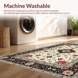 Ultra Soft Area Rug, Non Slip, Stain Resistant, Washable Area Rugs for Living Room, Bedroom, Opulent Red Accented Medallion Artistry(Ivory)