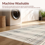 Ultra Soft Area Rug, Non Slip, Stain Resistant, Washable Area Rugs for Living Room, Bedroom, Elegant Monochrome Striped Area Rug with Retro Vibes and Geometric Design(Beige)