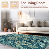 Ultra Soft Area Rug, Non Slip, Stain Resistant, Washable Area Rugs for Living Room, Bedroom, Washable Floral Area Rug for Dining Room Decor(Blue)