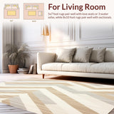 Beige Ivory Chevron Striped Area with Bold Angular Motif Design(Beige)