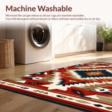 Ultra Soft Area Rug, Non Slip, Stain Resistant, Washable Area Rugs for Living Room, Bedroom, Vibrant Navajo Inspired Graphic Style(Red)
