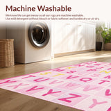 Ultra Soft Area Rug, Non Slip, Stain Resistant, Washable Area Rugs for Living Room, Bedroom, Whimsical Pastel Alphabet Artwork(Pink)