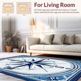 Ultra Soft Area Rug, Non Slip, Stain Resistant, Washable Area Rugs for Living Room, Bedroom, Sophisticated Compass Rose Arrangement(Blue)