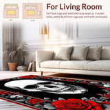 Ultra Soft Area Rug, Non Slip, Stain Resistant, Washable Area Rugs for Living Room, Bedroom, Vibrant Sugar Skull Artistry(Red)
