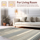 Ultra Soft Area Rug, Non Slip, Stain Resistant, Washable Area Rugs for Living Room, Bedroom, Timeless Elegant Textured Lines(Beige)
