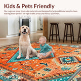 Ultra Soft Area Rug, Non Slip, Stain Resistant, Washable Area Rugs for Living Room, Bedroom, Playful Rustic Diamond Arrangement(Orange)