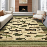 Ultra Soft Area Rug, Non Slip, Stain Resistant, Washable Area Rugs for Living Room, Bedroom, Rustic Wildlife Bass Print(Beige)