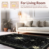 Ultra Soft Area Rug, Non Slip, Stain Resistant, Washable Area Rugs for Living Room, Bedroom, Sleek Astro-Inspired Geometric Elements(Black)
