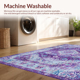 Ultra Soft Area Rug, Non Slip, Stain Resistant, Washable Area Rugs for Living Room, Bedroom, Trendy Eclectic Medallion Theme(Purple)