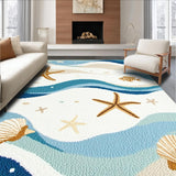 Ultra Soft Area Rug, Non Slip, Stain Resistant, Washable Area Rugs for Living Room, Bedroom, Rustic Beach Shell Embellishments(Beige)