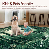Ultra Soft Area Rug, Non Slip, Stain Resistant, Washable Area Rugs for Living Room, Bedroom, Distinctive Woodcut Animal Scene(Green)