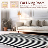 Ultra Soft Area Rug, Non Slip, Stain Resistant, Washable Area Rugs for Living Room, Bedroom, Bold Stripe Area Rug, Contrasting Hues(Black)