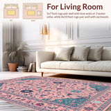 Ultra Soft Area Rug, Non Slip, Stain Resistant, Washable Area Rugs for Living Room, Bedroom, Artful Black Floral Composition(Pink)