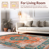 Ultra Soft Area Rug, Non Slip, Stain Resistant, Washable Area Rugs for Living Room, Bedroom, Chic Orange and Teal Abstract Look(Orange)
