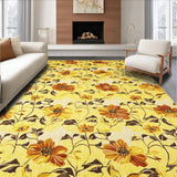 Ultra Soft Area Rug, Non Slip, Stain Resistant, Washable Area Rugs for Living Room, Bedroom, Elegant Yellow Botanical Motif(Yellow)