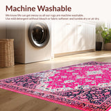 Ultra Soft Area Rug, Non Slip, Stain Resistant, Washable Area Rugs for Living Room, Bedroom, Floral Distressed Washable Rug for Kids Bedroom Decor(Red)