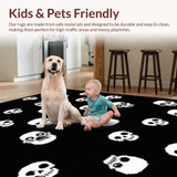 Ultra Soft Area Rug, Non Slip, Stain Resistant, Washable Area Rugs for Living Room, Bedroom, Whimsical Monochrome Skull Motif(Black)