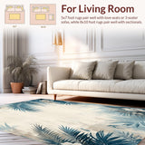 Ultra Soft Area Rug, Non Slip, Stain Resistant, Washable Area Rugs for Living Room, Bedroom, Eclectic Floral Palm Print Accent in Blue Grey Beige(Blue)