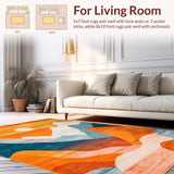 Ultra Soft Area Rug, Non Slip, Stain Resistant, Washable Area Rugs for Living Room, Bedroom, Eclectic Round Patterned Delight(Orange)