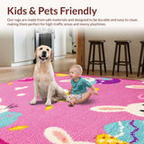 Ultra Soft Area Rug, Non Slip, Stain Resistant, Washable Area Rugs for Living Room, Bedroom, Joyful Springtime Animal Illustration(Pink)