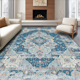 Ultra Soft Area Rug, Non Slip, Stain Resistant, Washable Area Rugs for Living Room, Bedroom, Elegant Vintage Pastel Motif(Blue)