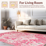 Ultra Soft Area Rug, Non Slip, Stain Resistant, Washable Area Rugs for Living Room, Bedroom, Coquette Pink Tiled Motif(Pink)