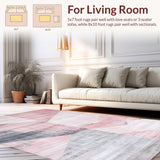 Ultra Soft Area Rug, Non Slip, Stain Resistant, Washable Area Rugs for Living Room, Bedroom, Trendy Pink and Black Geometric Fusion(Pink)
