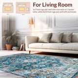 Ultra Soft Area Rug, Non Slip, Stain Resistant, Washable Area Rugs for Living Room, Bedroom, Elegant Faded Floral Motif(Blue)