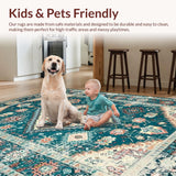 Ultra Soft Area Rug, Non Slip, Stain Resistant, Washable Area Rugs for Living Room, Bedroom, Retro Distressed Floral Medallion(Blue)