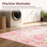 Ultra Soft Area Rug, Non Slip, Stain Resistant, Washable Area Rugs for Living Room, Bedroom, Delicate Creamy Petal Aesthetic(Pink)