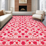 Ultra Soft Area Rug, Non Slip, Stain Resistant, Washable Area Rugs for Living Room, Bedroom, Rustic Floral Watercolor Impression(Pink)