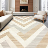 Beige Ivory Chevron Striped Area with Bold Angular Motif Design(Beige)