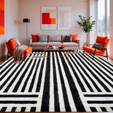 Ultra Soft Area Rug, Non Slip, Stain Resistant, Washable Area Rugs for Living Room, Bedroom, Contemporary Monochrome Striped Carpet With Geometric Sophistication(Black)