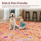 Ultra Soft Area Rug, Non Slip, Stain Resistant, Washable Area Rugs for Living Room, Bedroom, Elegant Soft Pastel Leaf Design(Orange)