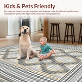 Ultra Soft Area Rug, Non Slip, Stain Resistant, Washable Area Rugs for Living Room, Bedroom, Sophisticated Minimalist Tiled Aesthetic(Gray)