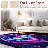 Ultra Soft Area Rug, Non Slip, Stain Resistant, Washable Area Rugs for Living Room, Bedroom, Dynamic Graphic Wolf Illustration(Purple)