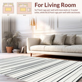 Ultra Soft Area Rug, Non Slip, Stain Resistant, Washable Area Rugs for Living Room, Bedroom, Heritage Stripe Entry Mat Timeless Parallel Lines Modern Graphic Rug(White)